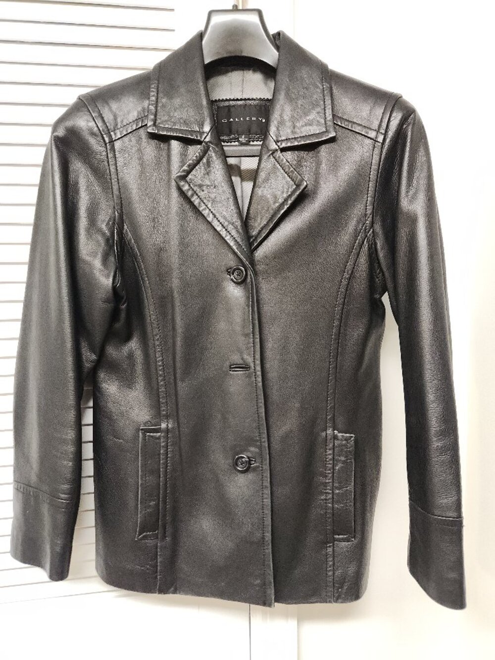 Vintage Gallery Black Genuine Leather Jacket Women's S Y2K Minimalist Longline